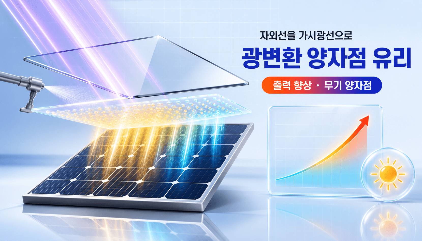 광 변환형 Q.D.를 활용한 고출력 태양광 모듈 전면유리 대표 이미지